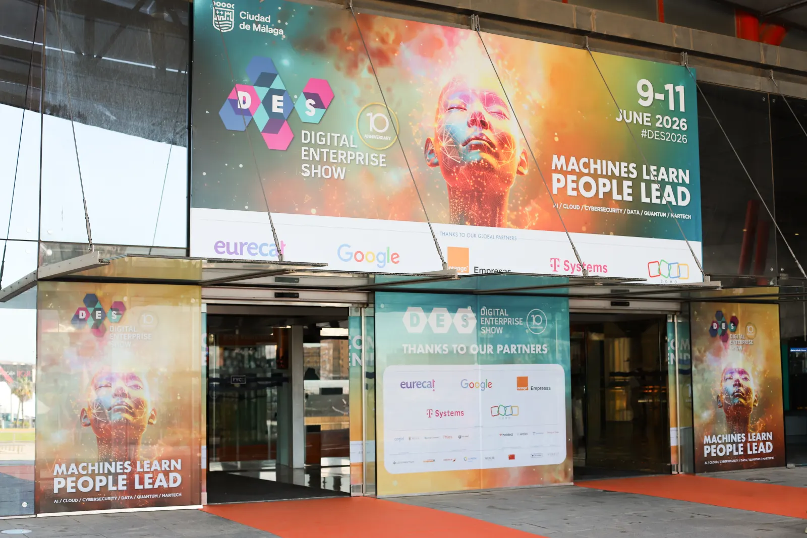 FYCMA entrance dressed for DES 2026 — Machines learn, people lead, 9–11 June 2026