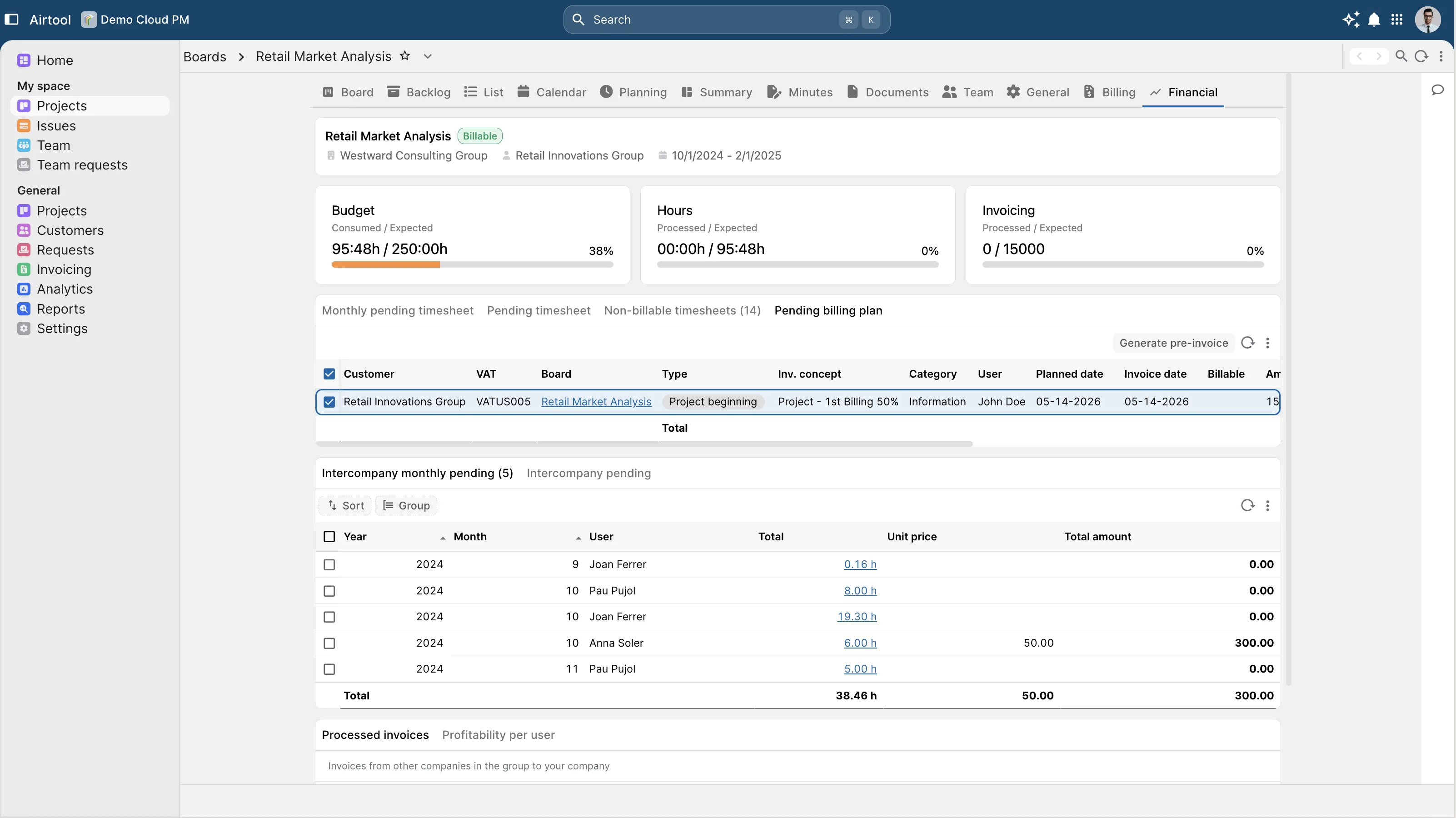 Project economics, live, on the same ledger the business runs on.